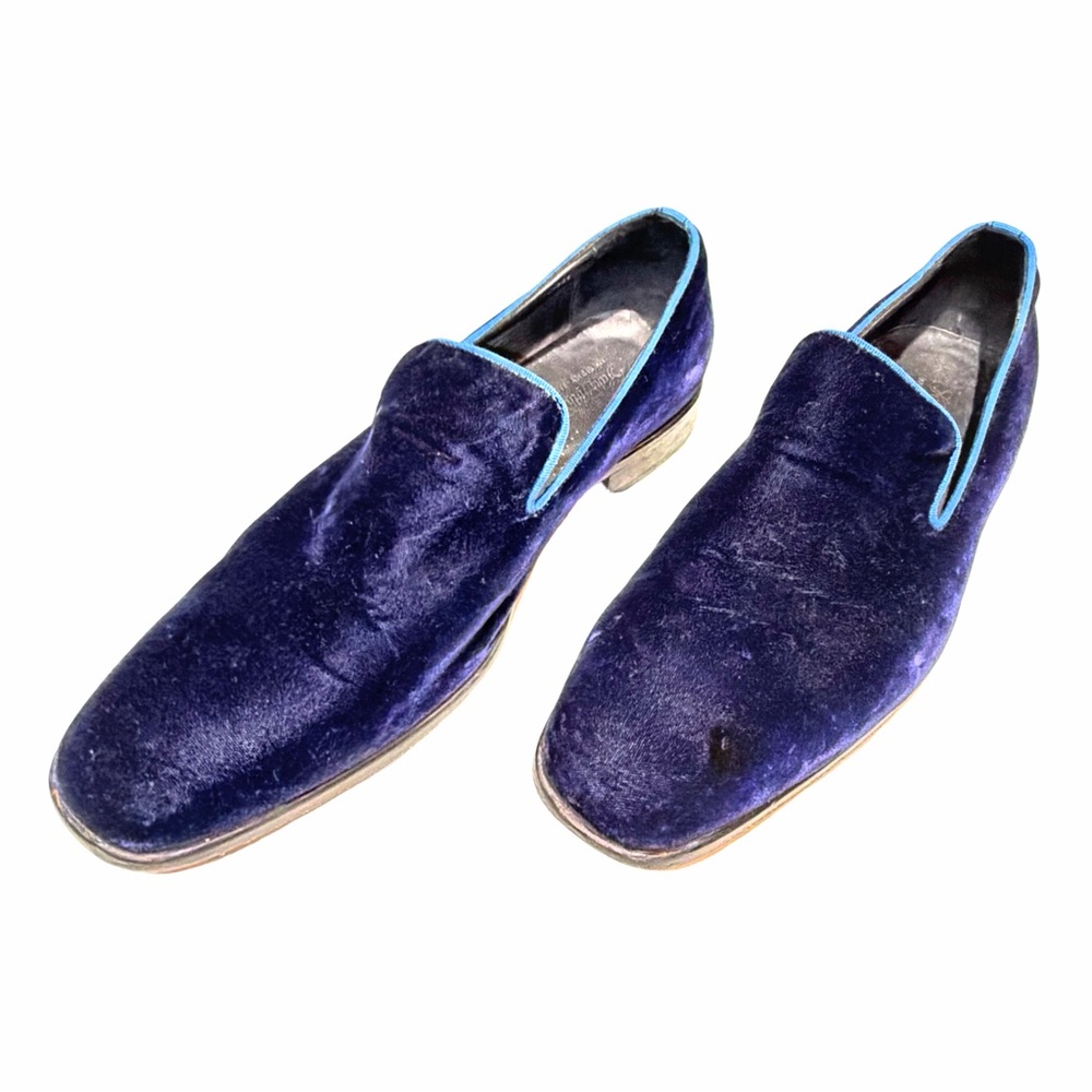 Saks Fifth Avenue Velvet Loafers Made in Italy Navy Blue Size 10M Luxury Slip-On